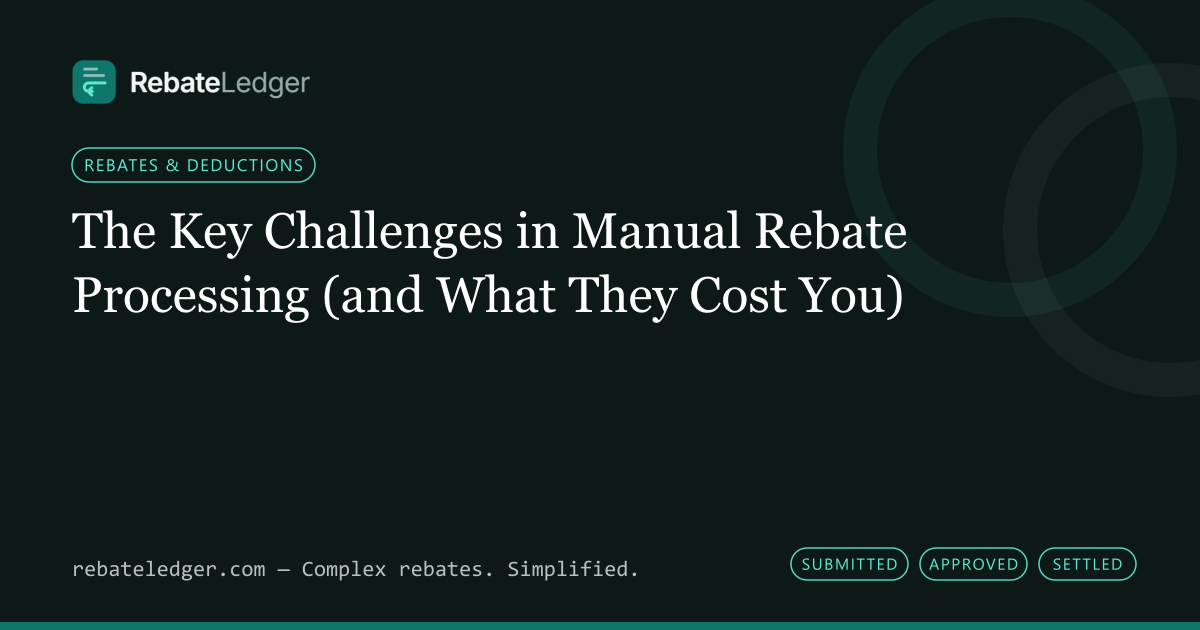 RebateLedger article banner: The Key Challenges in Manual Rebate Processing (and What They Cost You)