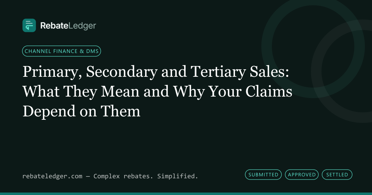 RebateLedger article banner: Primary, Secondary and Tertiary Sales: What They Mean and Why Your Claims Depend on Them