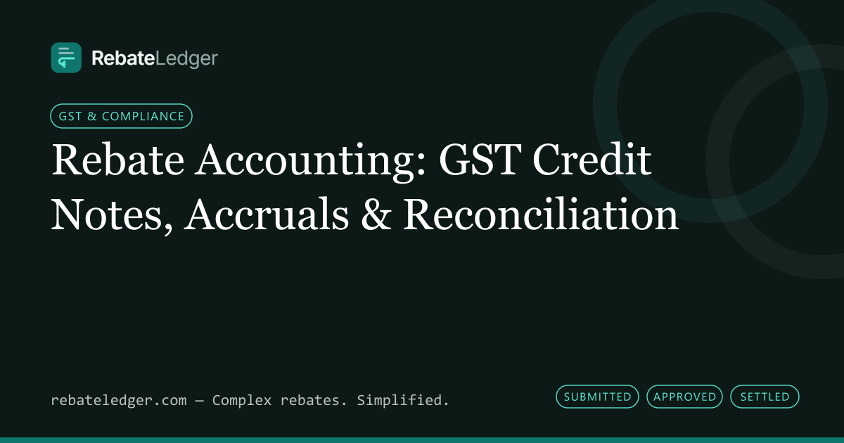 RebateLedger article banner: Rebate Accounting: GST Credit Notes, Accruals & Reconciliation