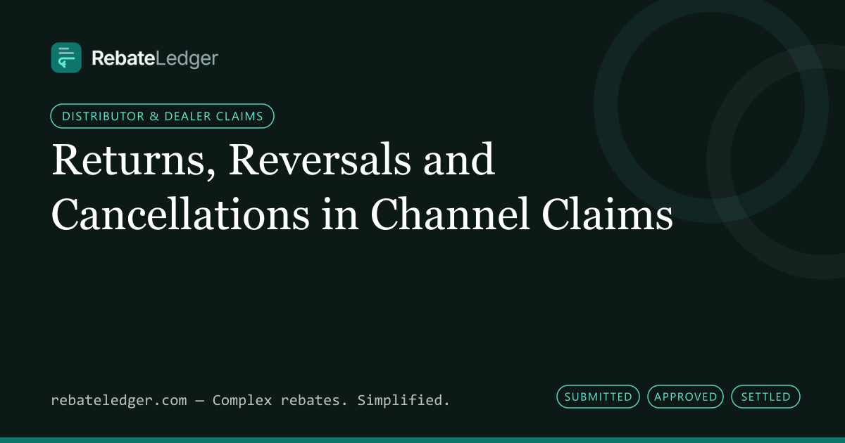 RebateLedger article banner: Returns, Reversals and Cancellations in Channel Claims