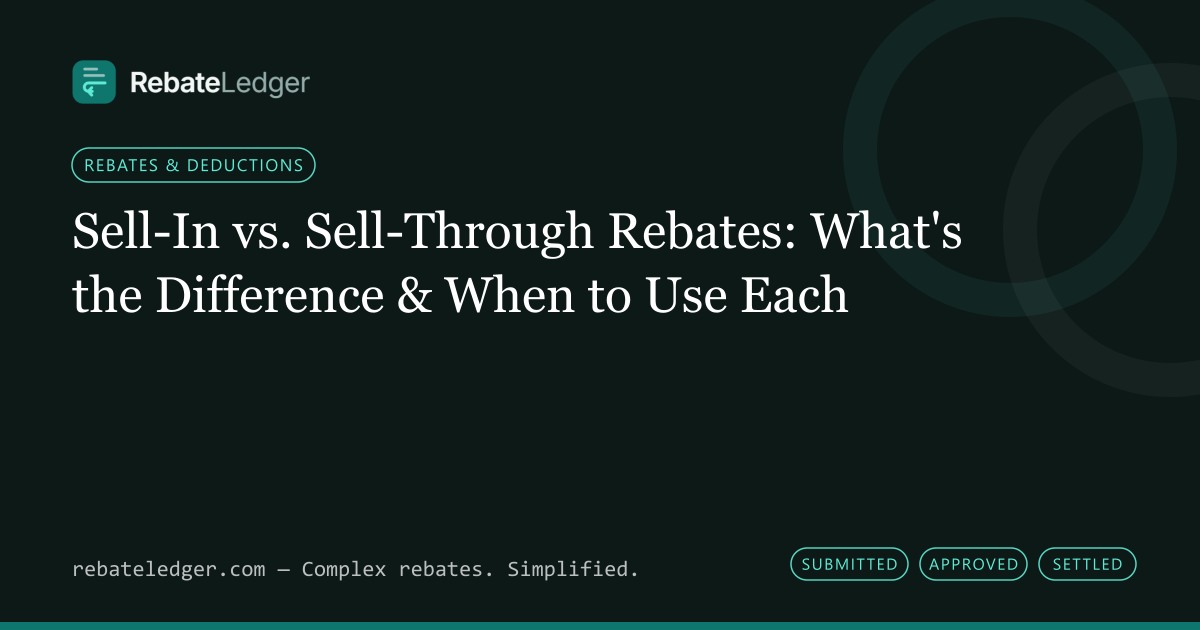 RebateLedger article banner: Sell-In vs. Sell-Through Rebates: What's the Difference & When to Use Each