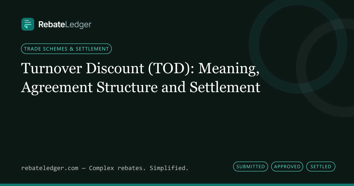 RebateLedger article banner: Turnover Discount (TOD): Meaning, Agreement Structure and Settlement