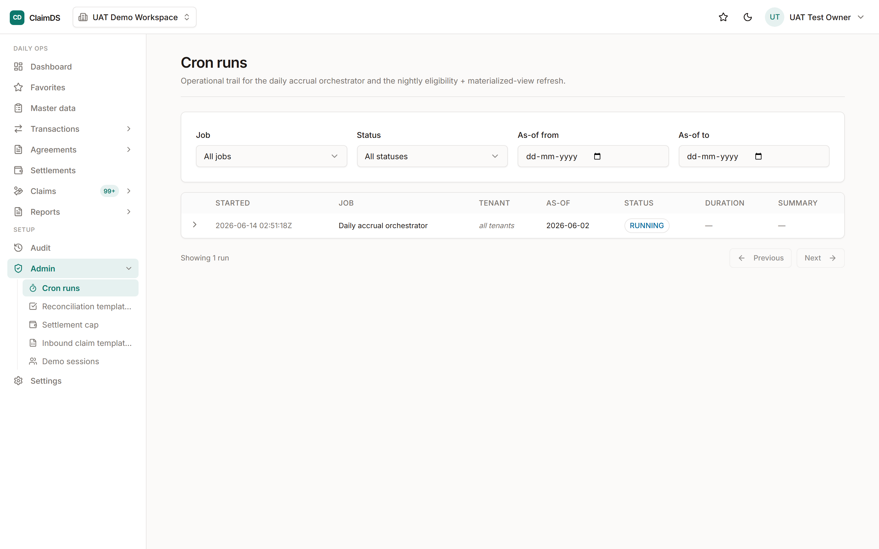 The background jobs screen in RebateLedger.