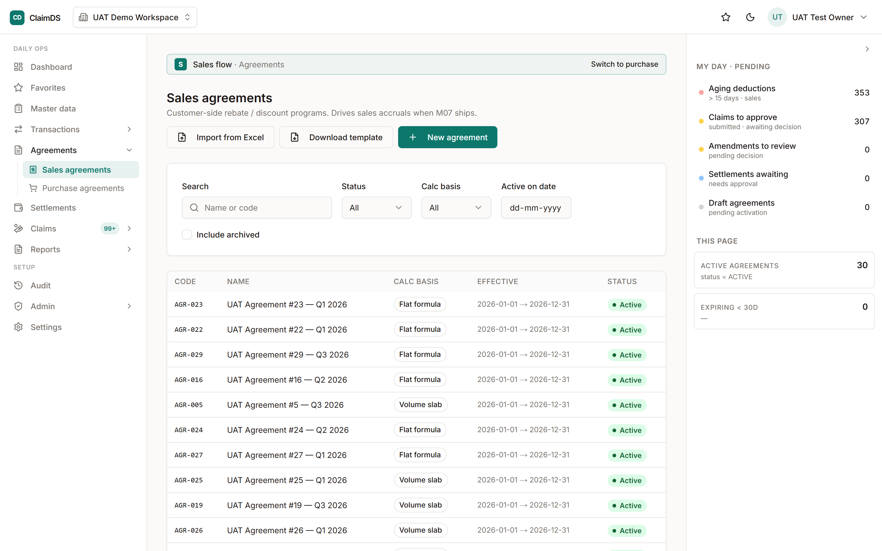 Rebate/incentive agreements in RebateLedger.