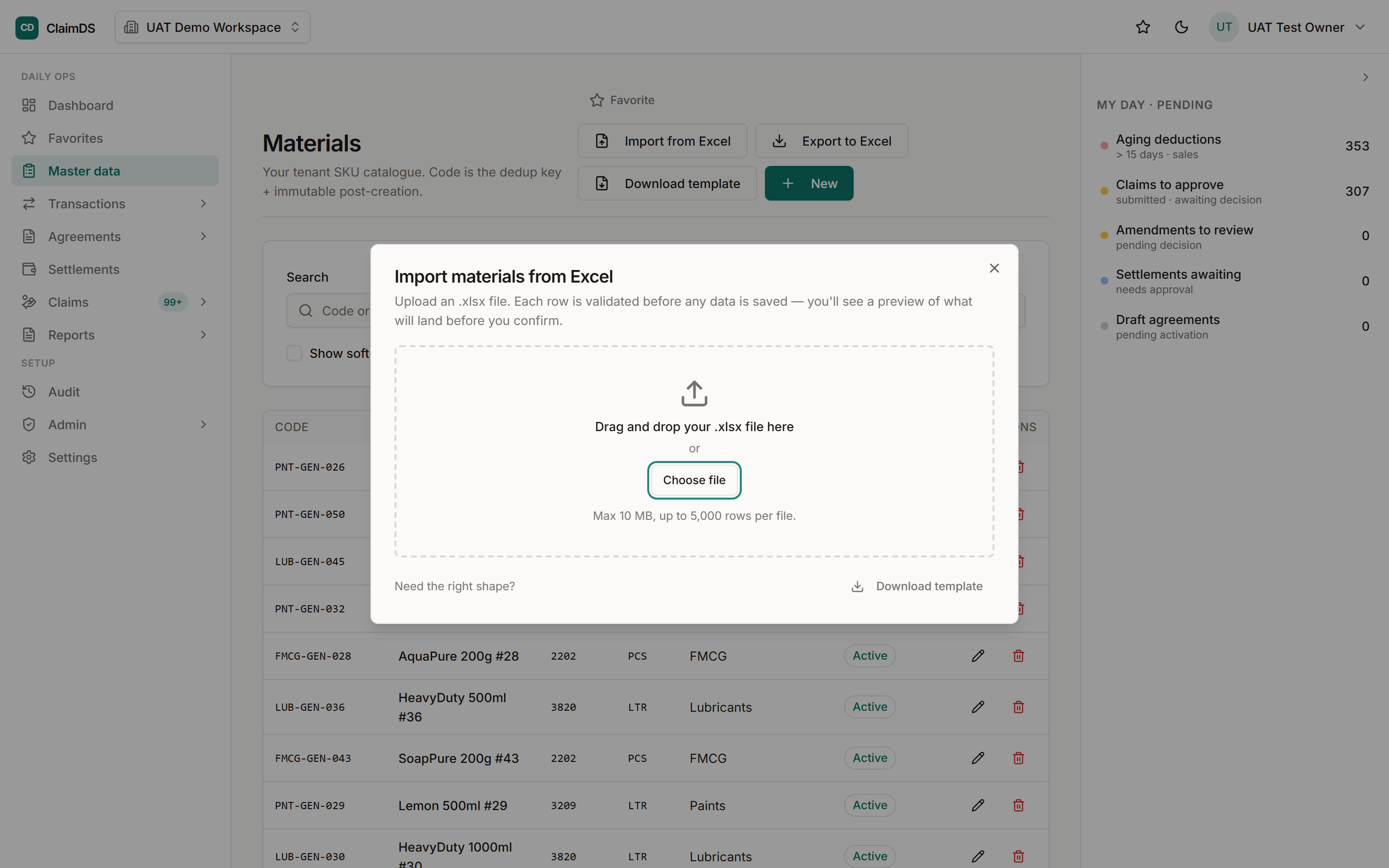 Bulk data import in RebateLedger.
