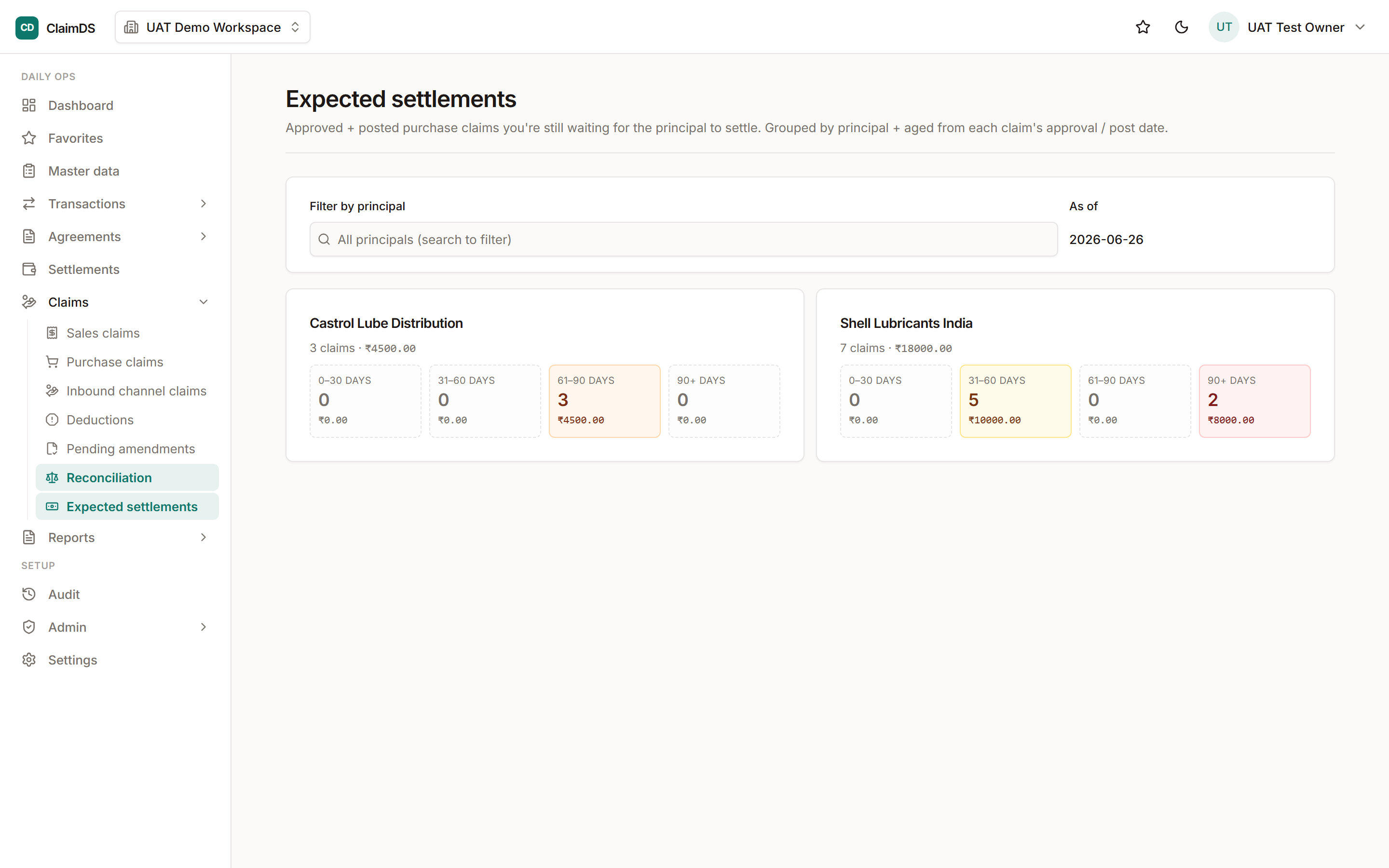 Expected settlements in RebateLedger.