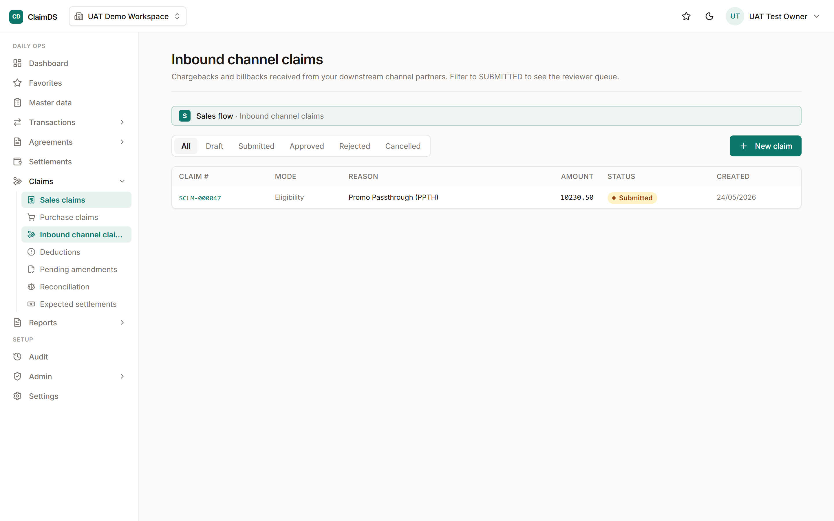 Inbound claims in RebateLedger.