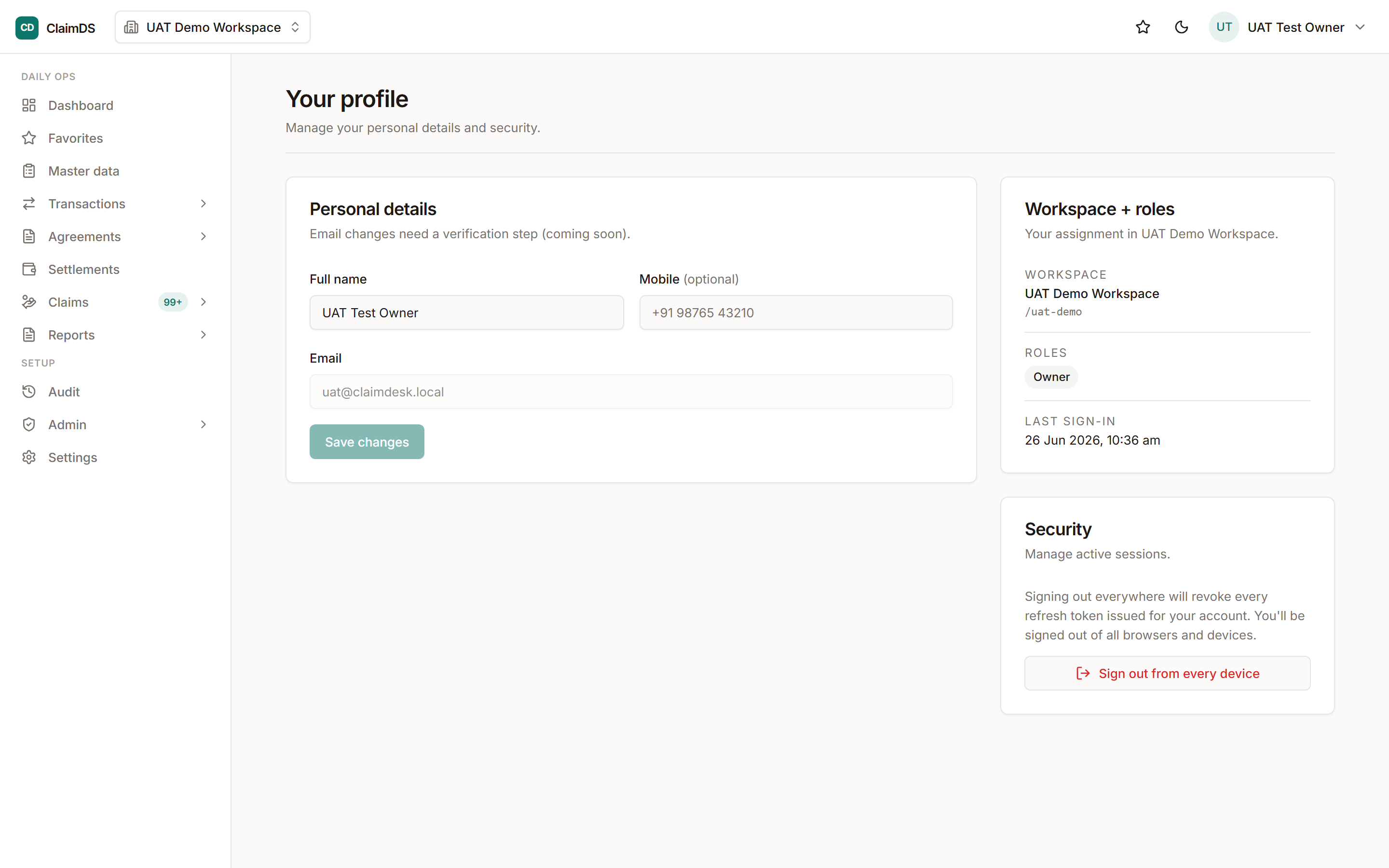 The user profile screen in RebateLedger.