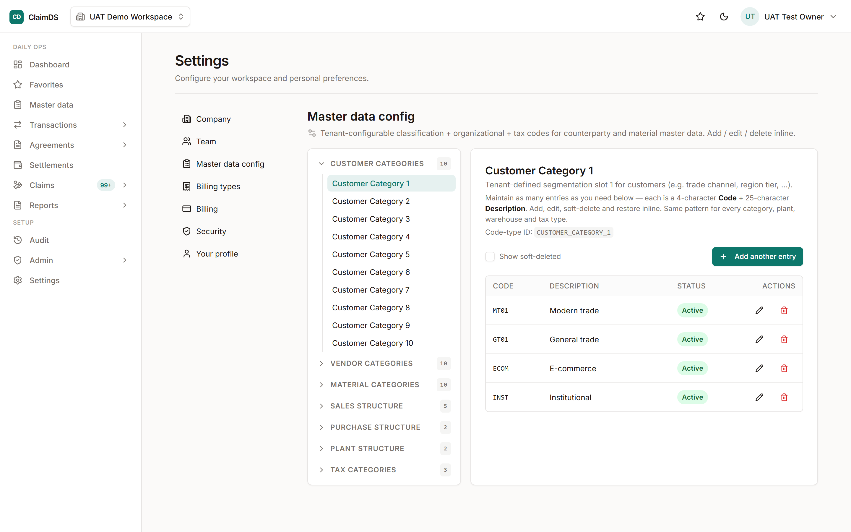 The lookup-code configuration screen in RebateLedger.