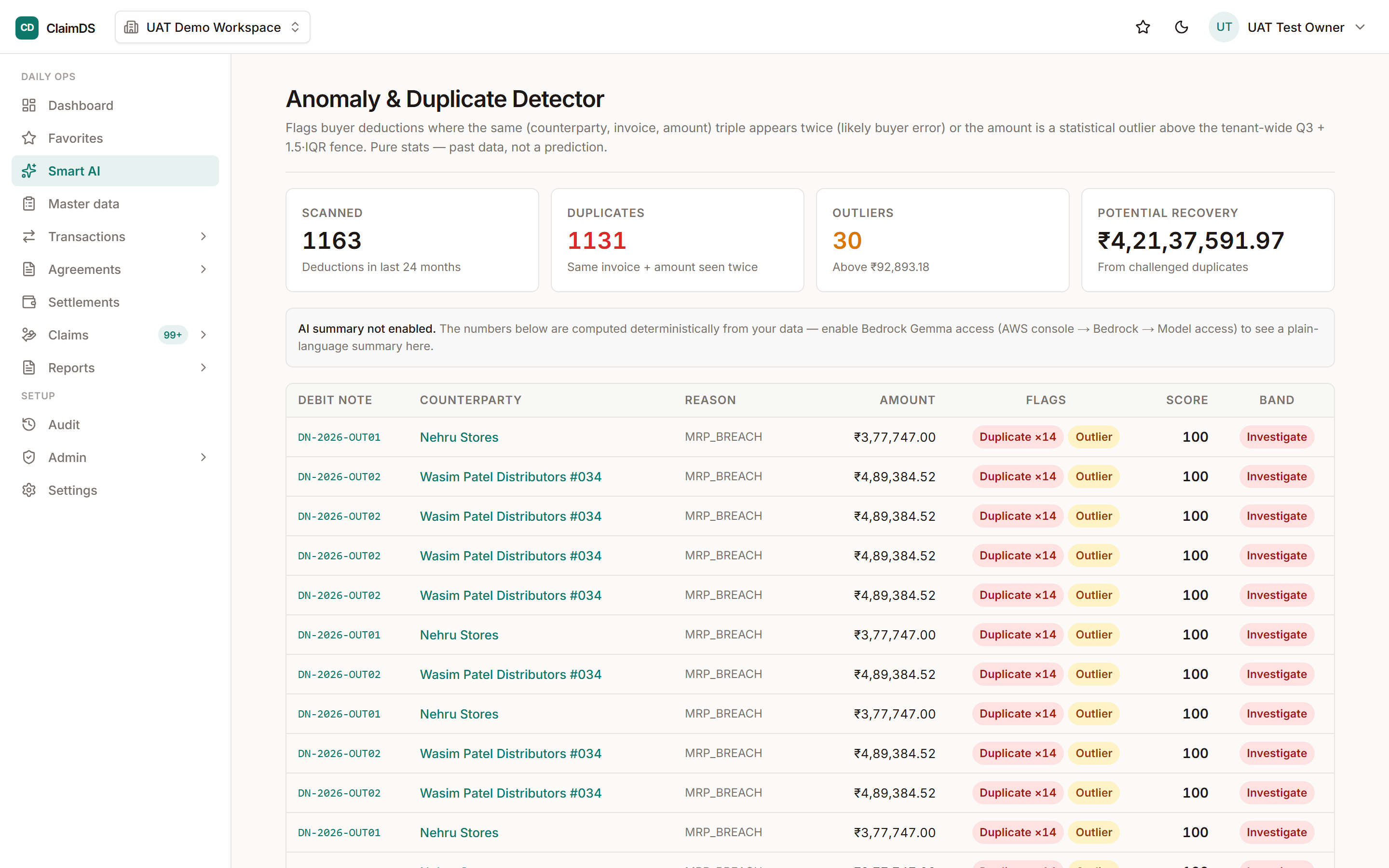 Anomaly detection in RebateLedger.